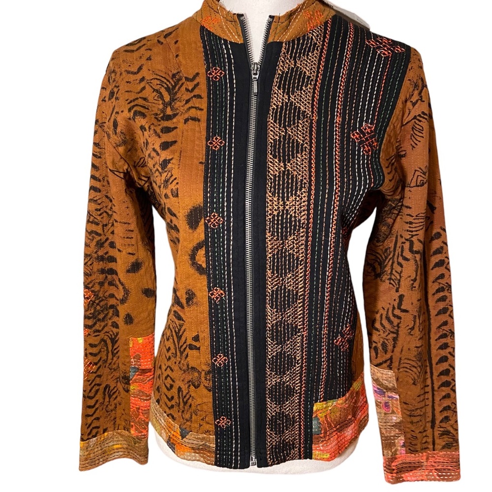 NWT Chico 3 zip jacket cottagecore patchwork embroidered boho art to wear